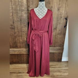 Solid Pocket Lantern Sleeve Belted Sequin Dress NWOT